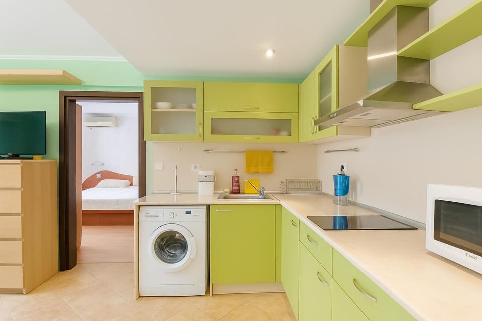 TV and multimedia, Kitchen or kitchenette, Photo of the whole room, pet friendly, stove, washing machine