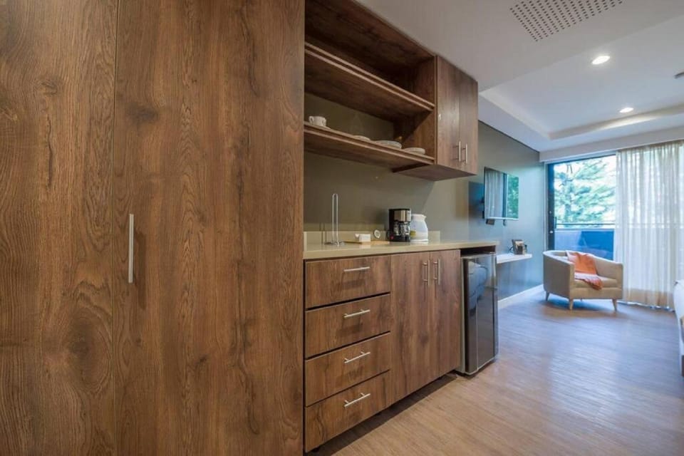 Kitchen or kitchenette, minibar, wardrobe