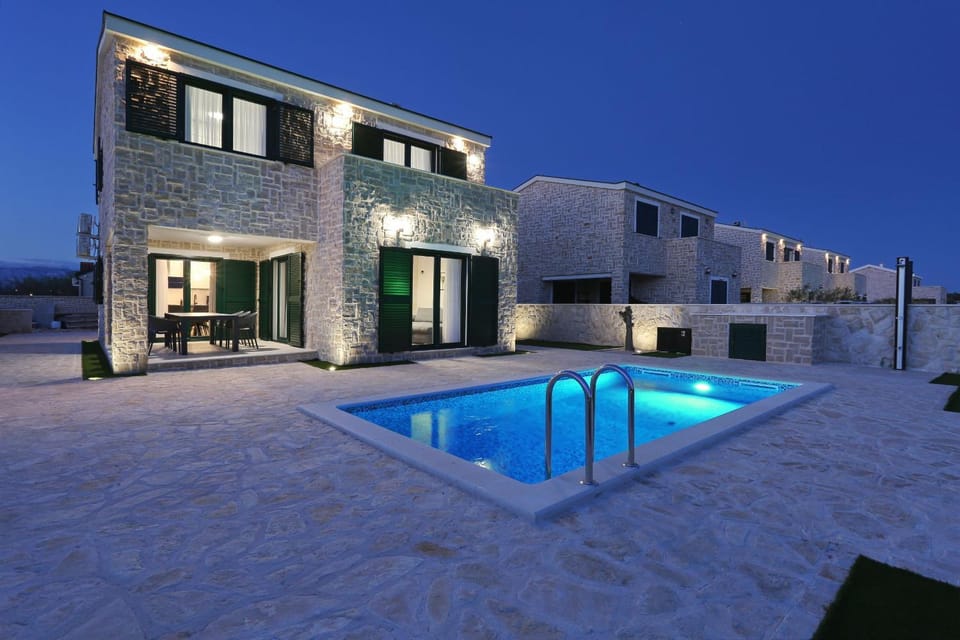 Property building, Night, Swimming pool