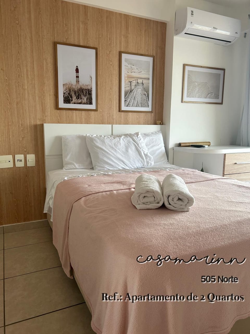 Bed, Photo of the whole room, Bedroom, towels, air conditioner