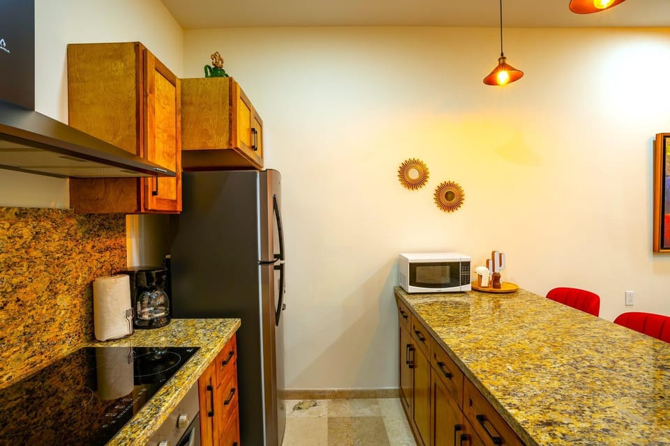 Kitchen or kitchenette, minibar, stove