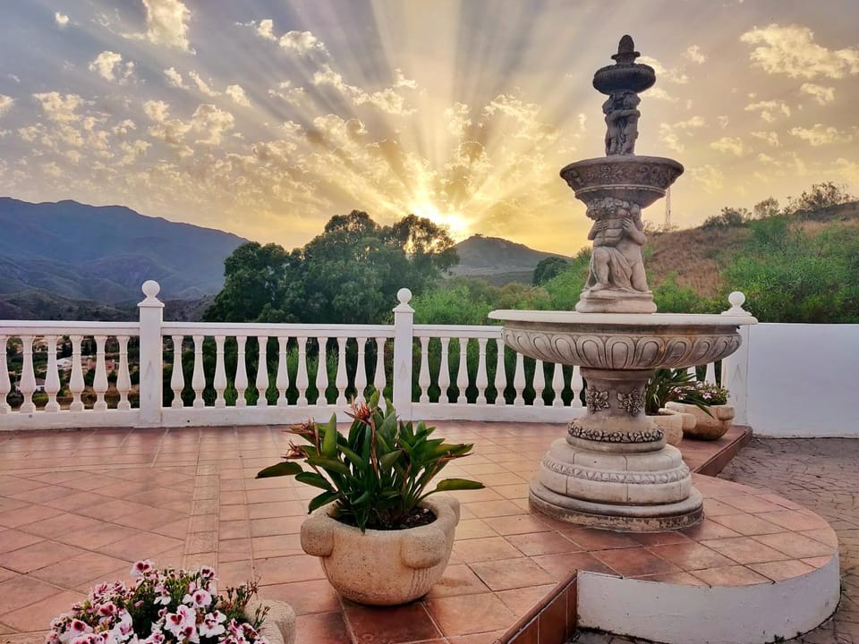 Patio, Natural landscape, Balcony/Terrace, Mountain view, Sunset