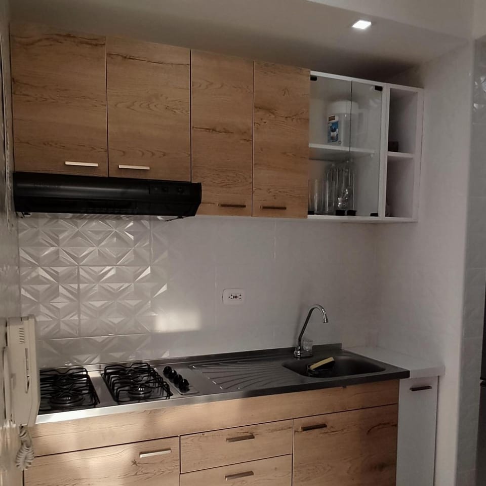 Kitchen or kitchenette, stove