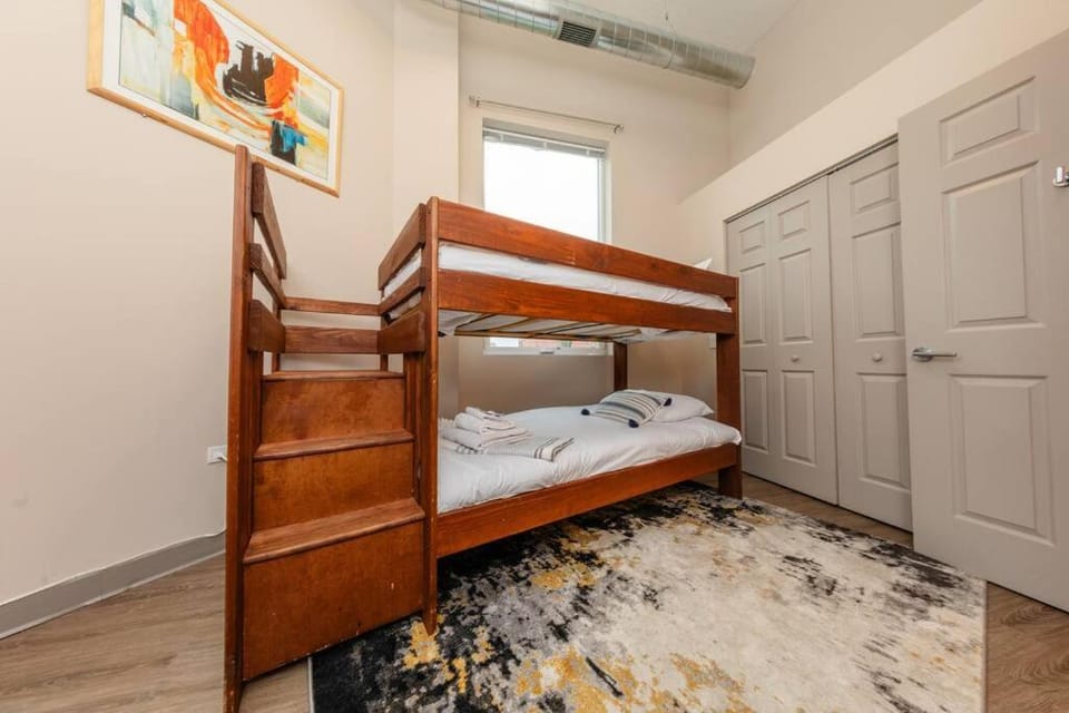 Bed, Photo of the whole room, Bedroom, bunk bed, towels, wardrobe