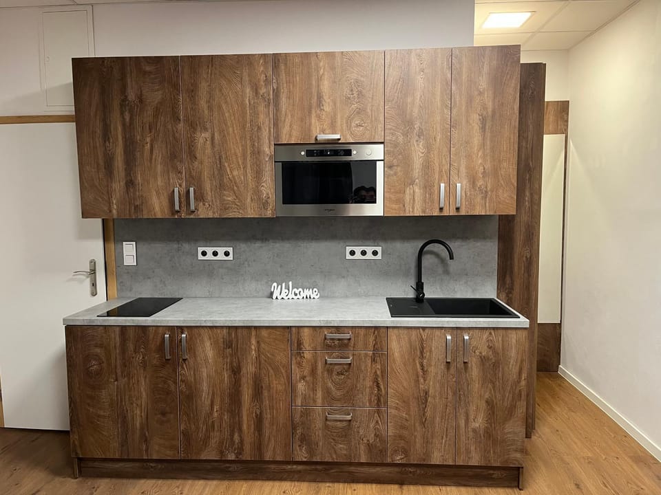 Kitchen or kitchenette, minibar, stove
