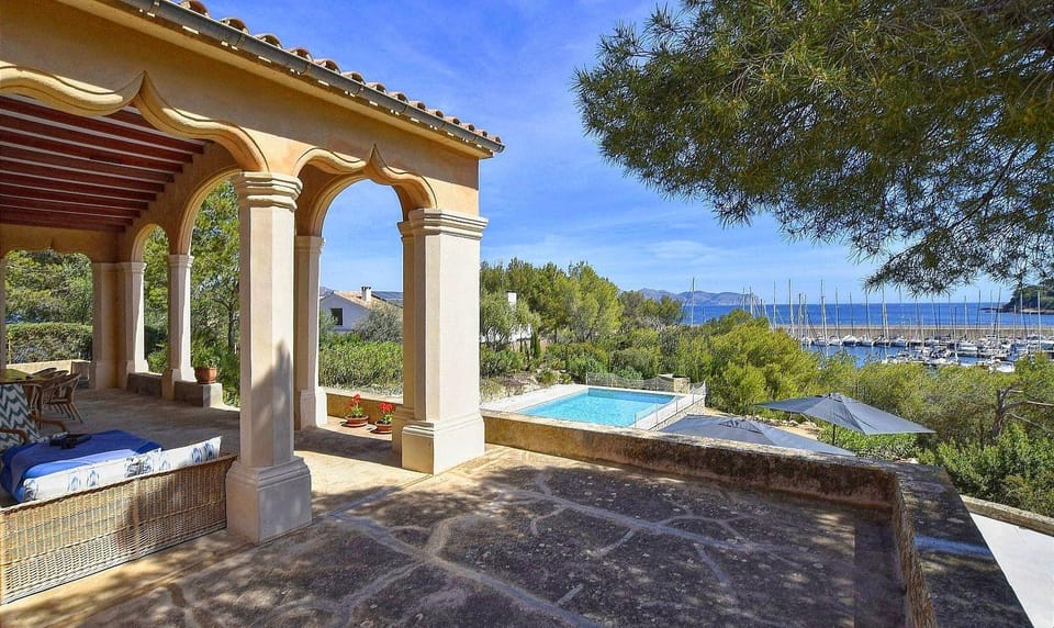 Property building, Living room, Swimming pool