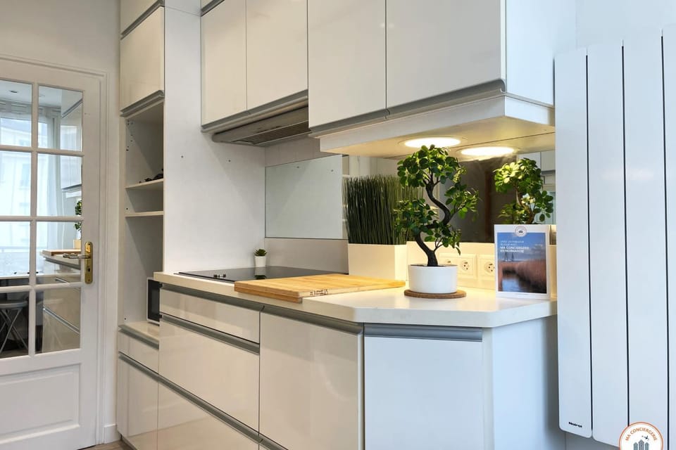 Kitchen or kitchenette, minibar, stove