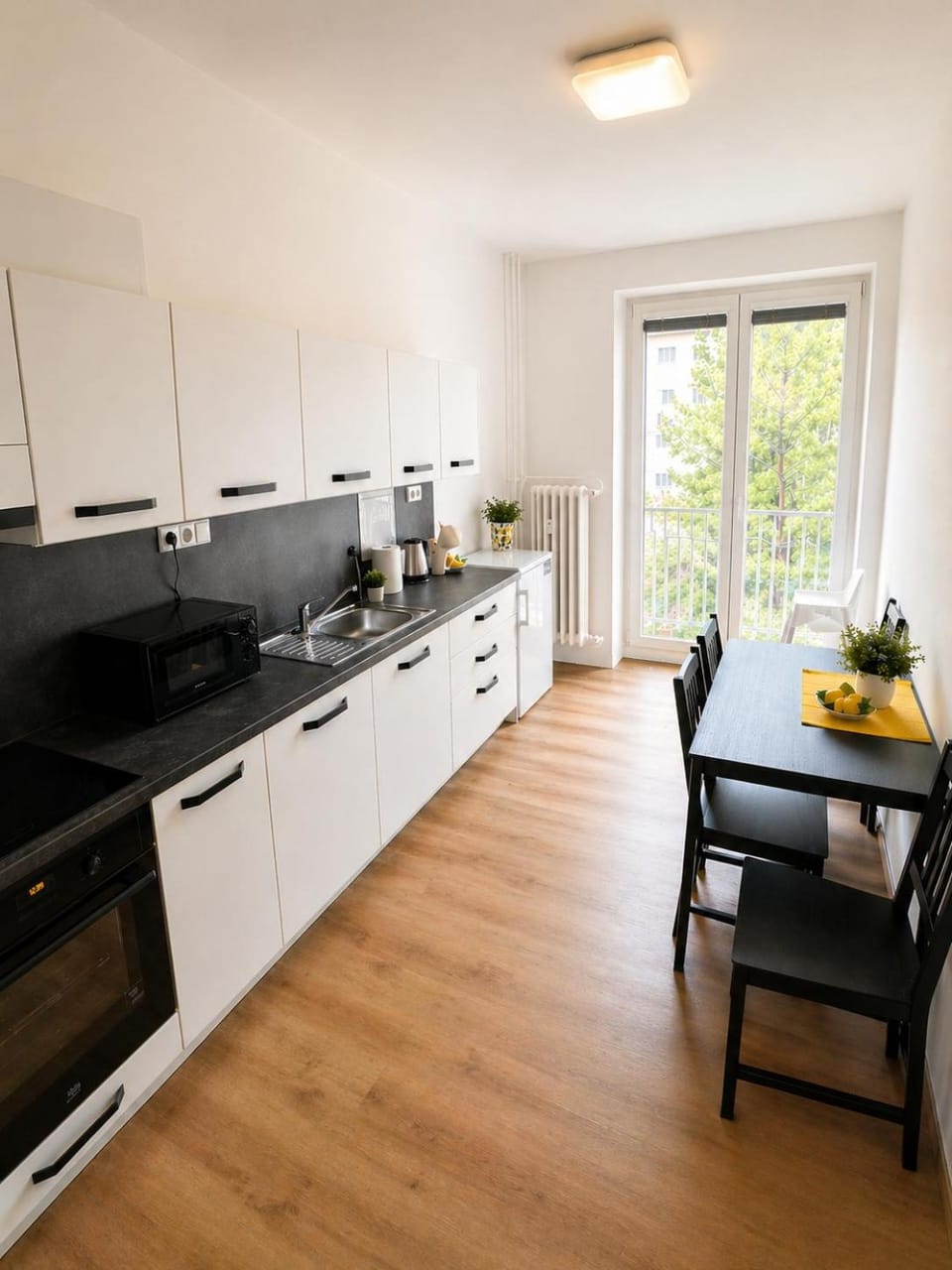 Kitchen or kitchenette, stove