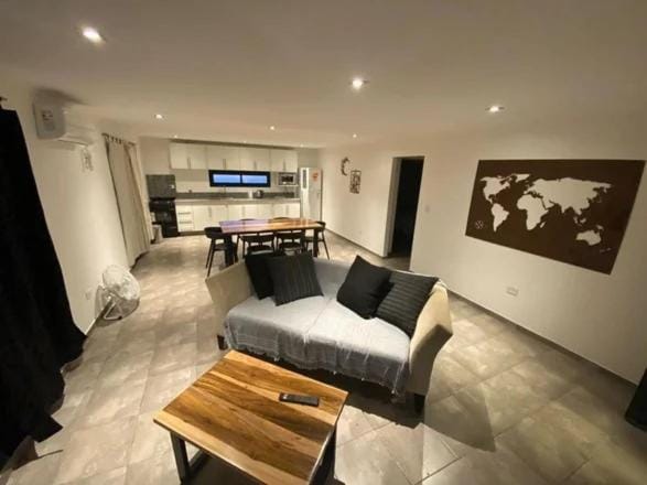 Kitchen or kitchenette, Living room, Seating area, Dining area