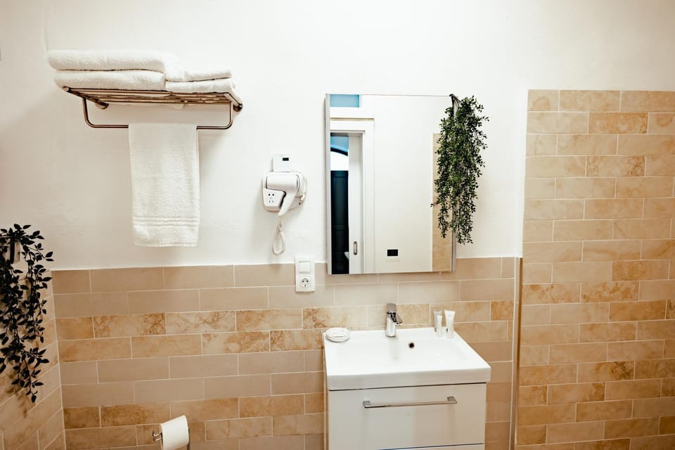 Shower, Bathroom, hair dryier, towels