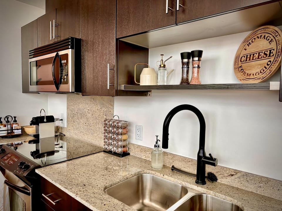 Kitchen or kitchenette, stove