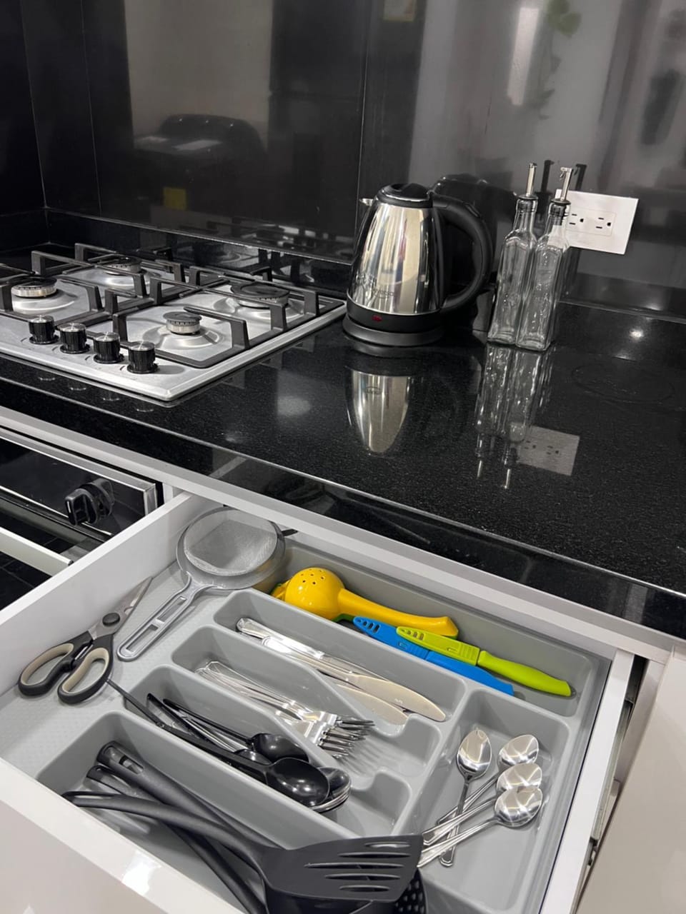 Kitchen or kitchenette, stove