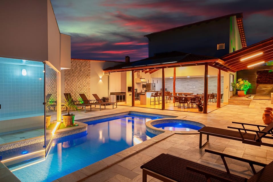 Patio, Night, Swimming pool