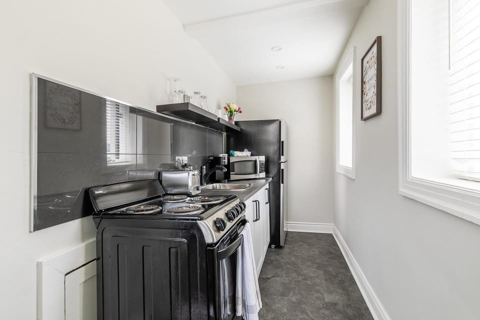 Kitchen or kitchenette, oven, stove, toaster