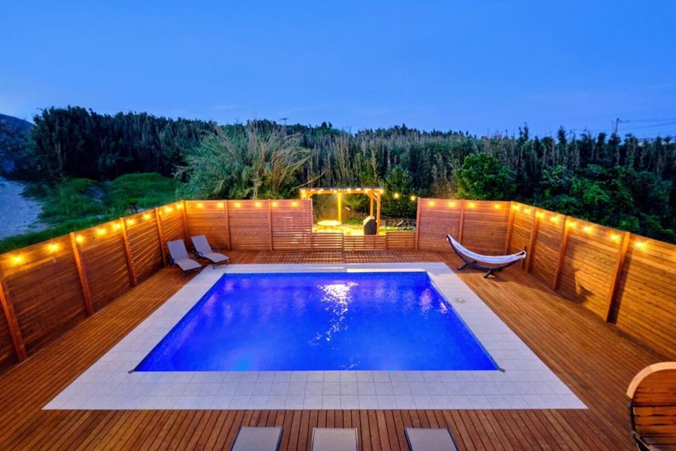Night, Natural landscape, Pool view, Swimming pool, sunbed