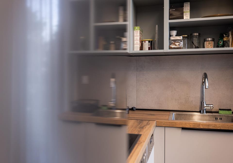 Kitchen or kitchenette, stove