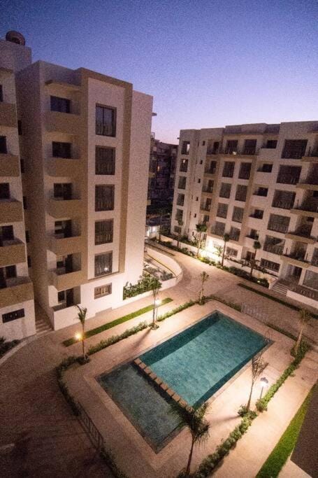 Property building, Night, Pool view, Swimming pool