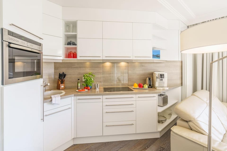 Kitchen or kitchenette, stove