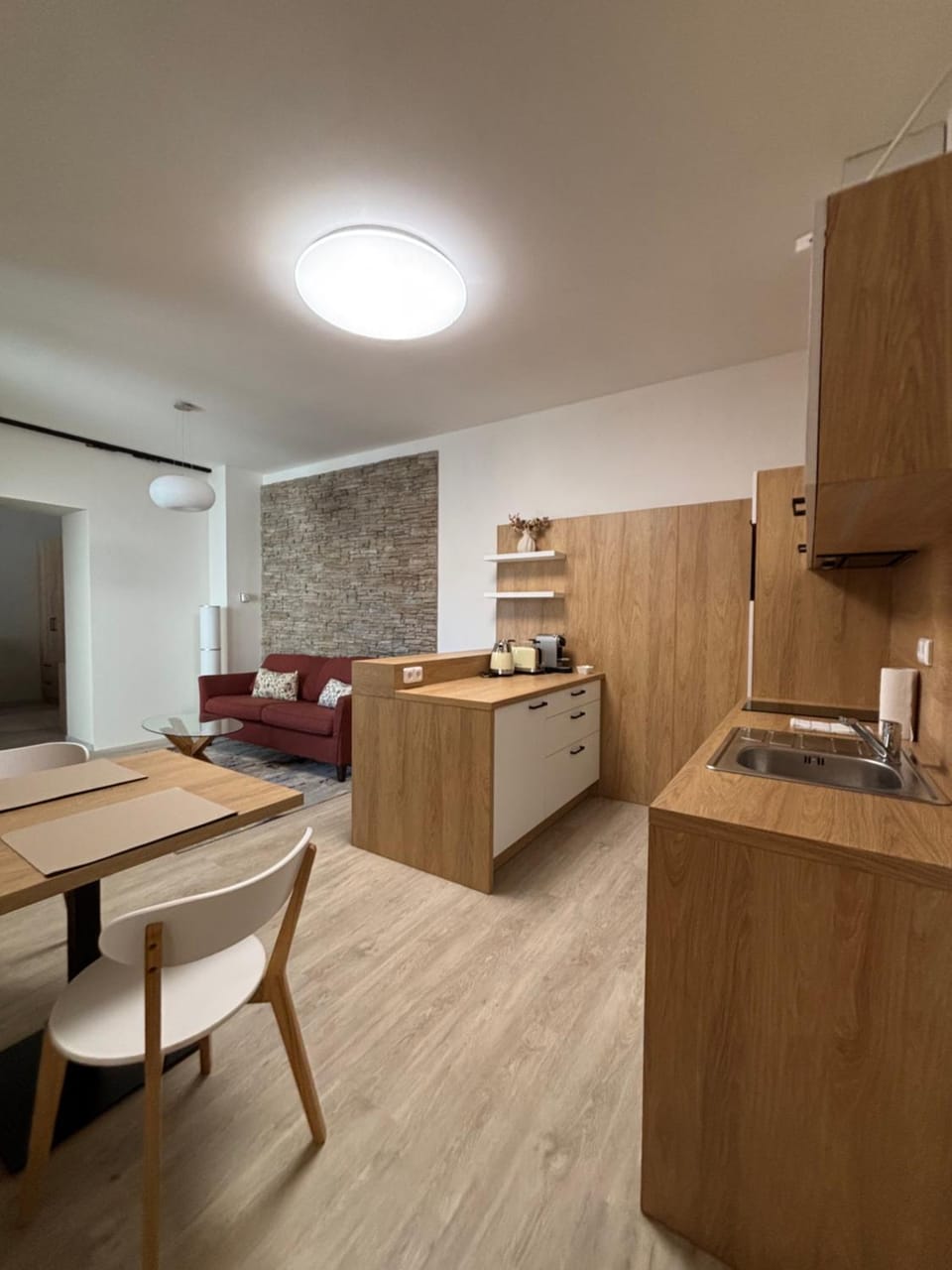 Kitchen or kitchenette, Living room, Seating area