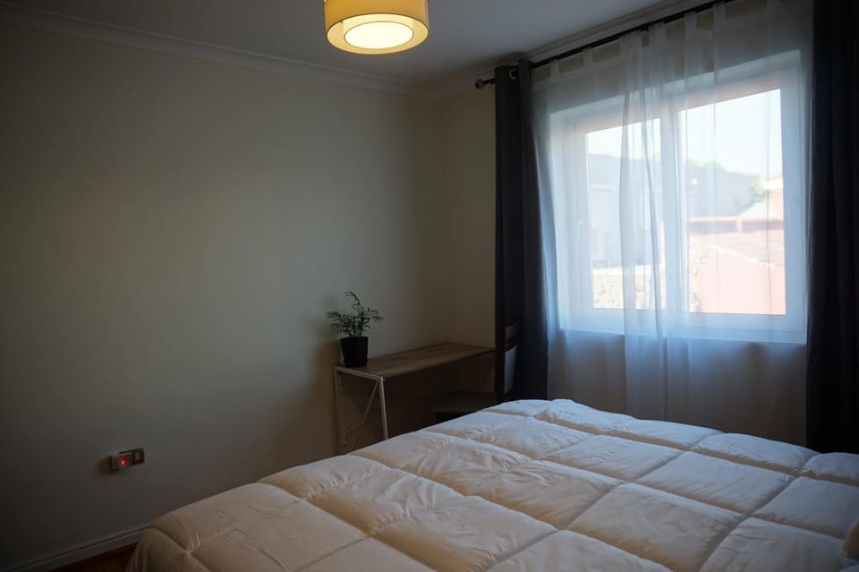 Bed, Bedroom, Inner courtyard view