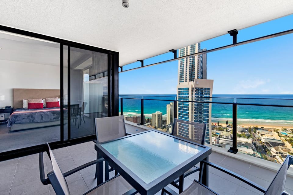 Bed, Seating area, Bedroom, Sea view