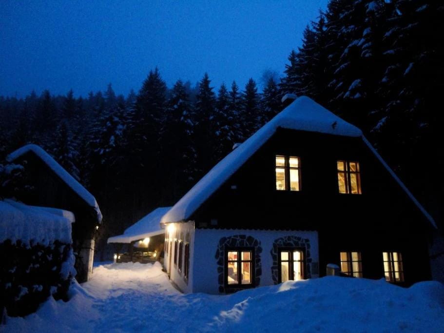 Property building, Night, Natural landscape, Winter