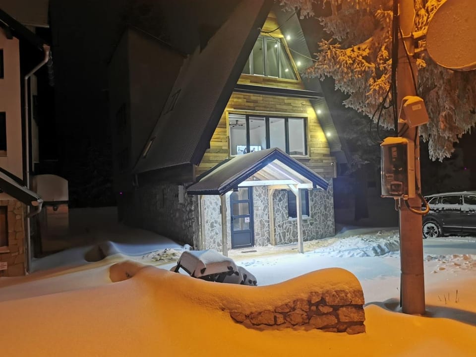 Property building, Night, Winter