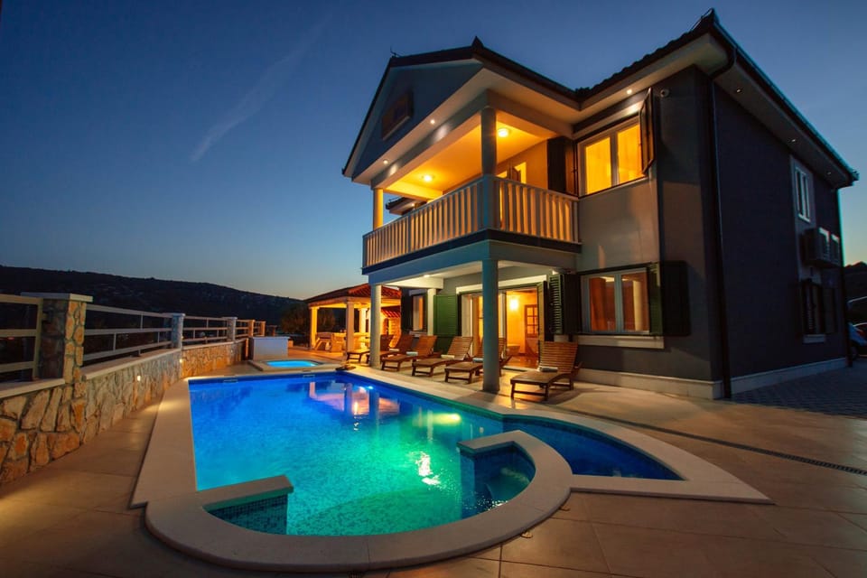 Property building, Swimming pool, Sunset