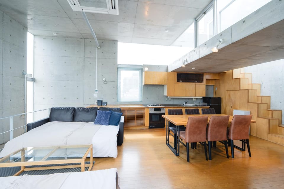 Kitchen or kitchenette, Living room, Dining area, stove