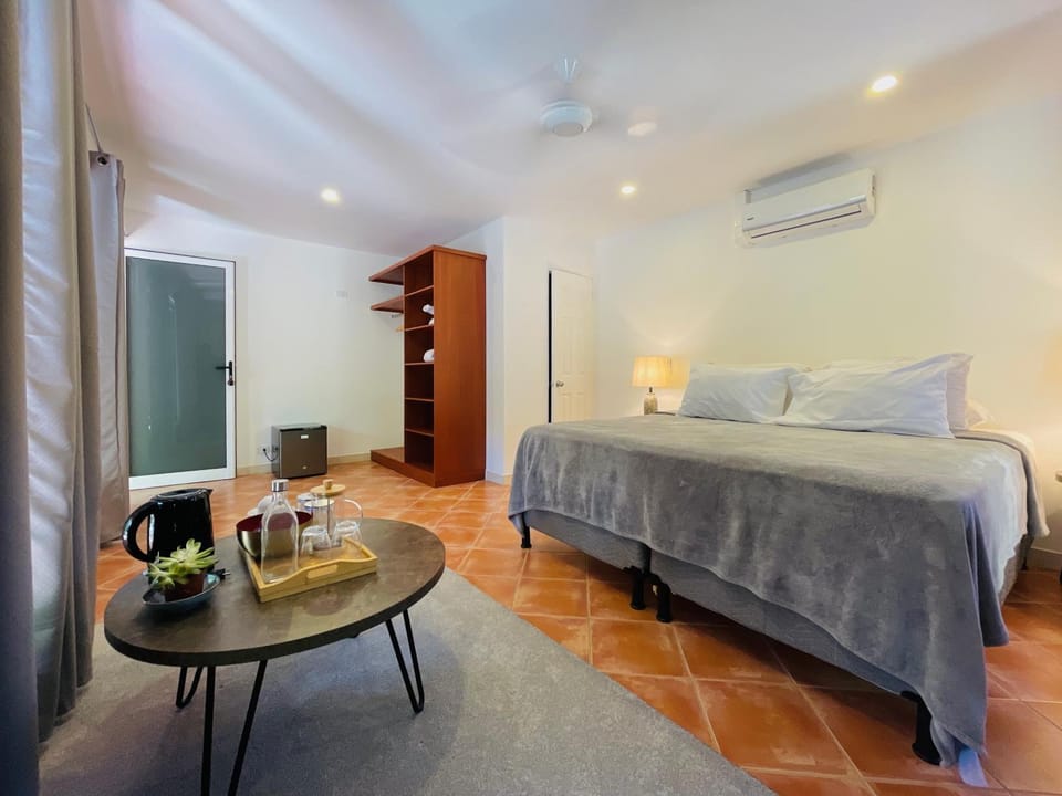 Bed, Photo of the whole room, Bedroom, towels, air conditioner