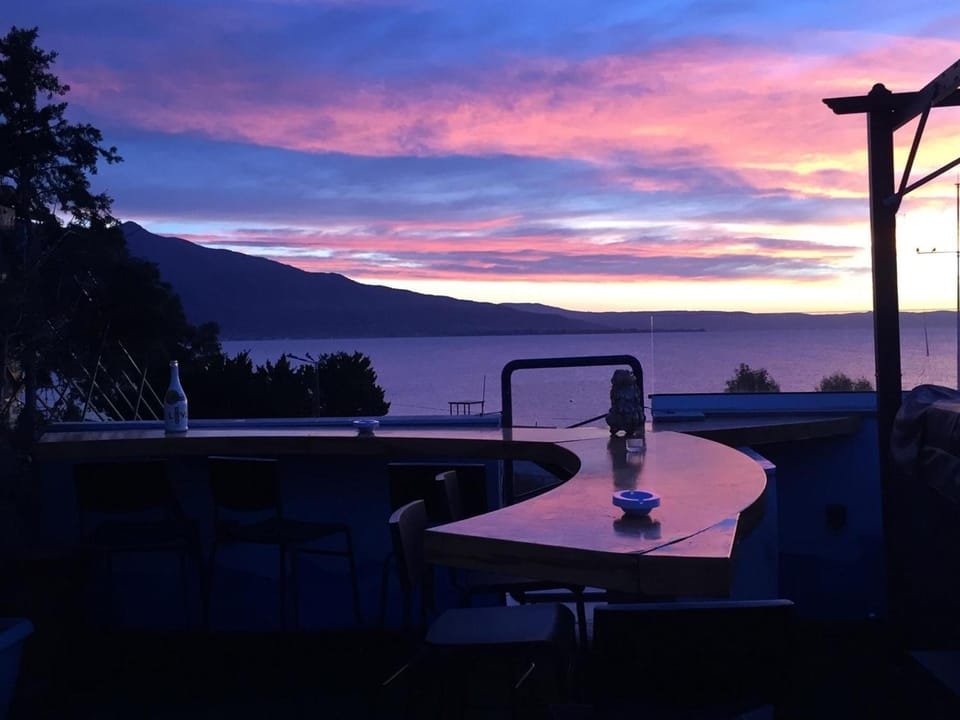 Patio, Dining area, Mountain view, Sea view, Sunset