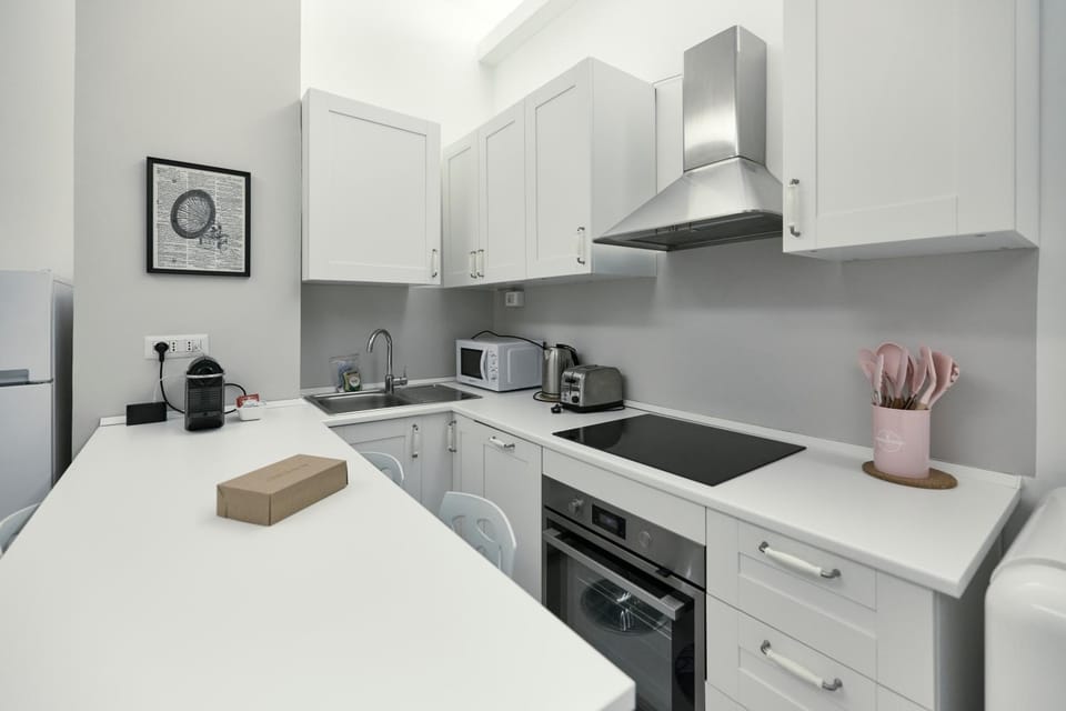 Kitchen or kitchenette, stove
