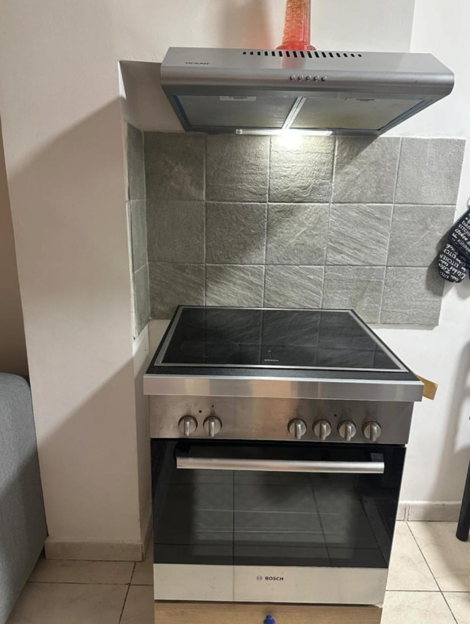 Kitchen or kitchenette, stove