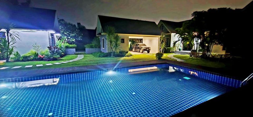 Property building, Night, Garden view, Pool view, Swimming pool