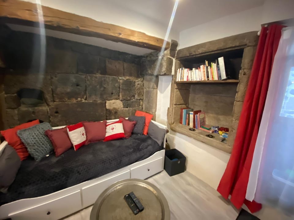 Bed, Library, Living room, Seating area
