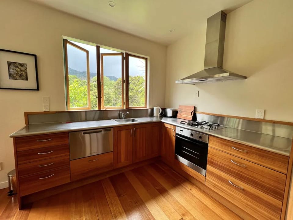 Kitchen or kitchenette, stove