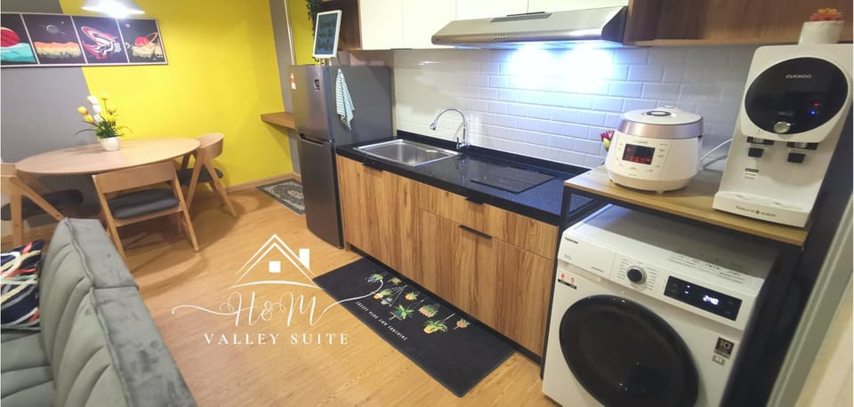 Kitchen or kitchenette, minibar, stove, washing machine, dryer