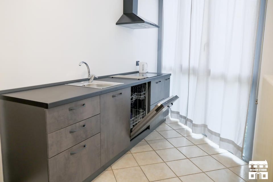 Kitchen or kitchenette, stove