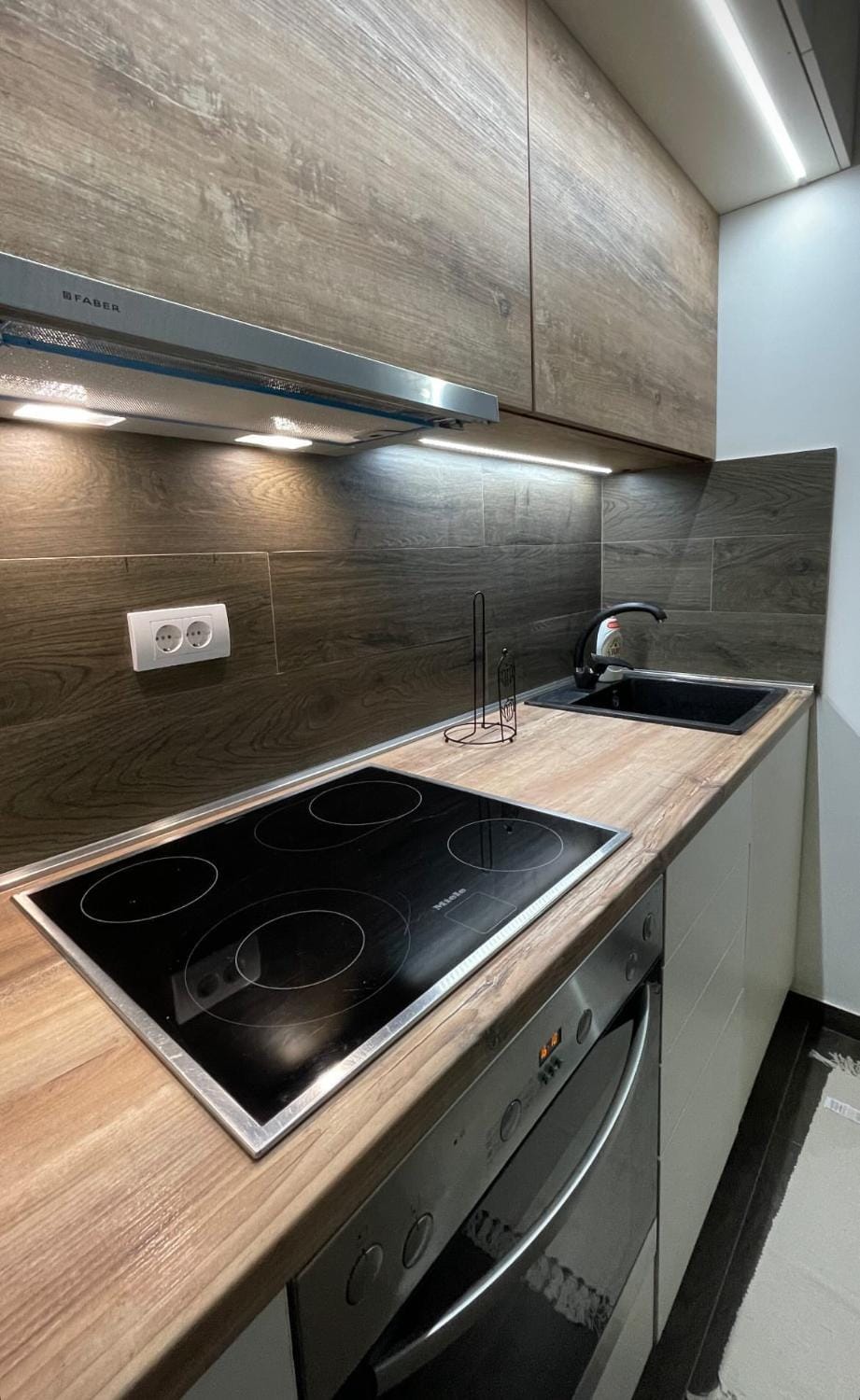 Kitchen or kitchenette, stove