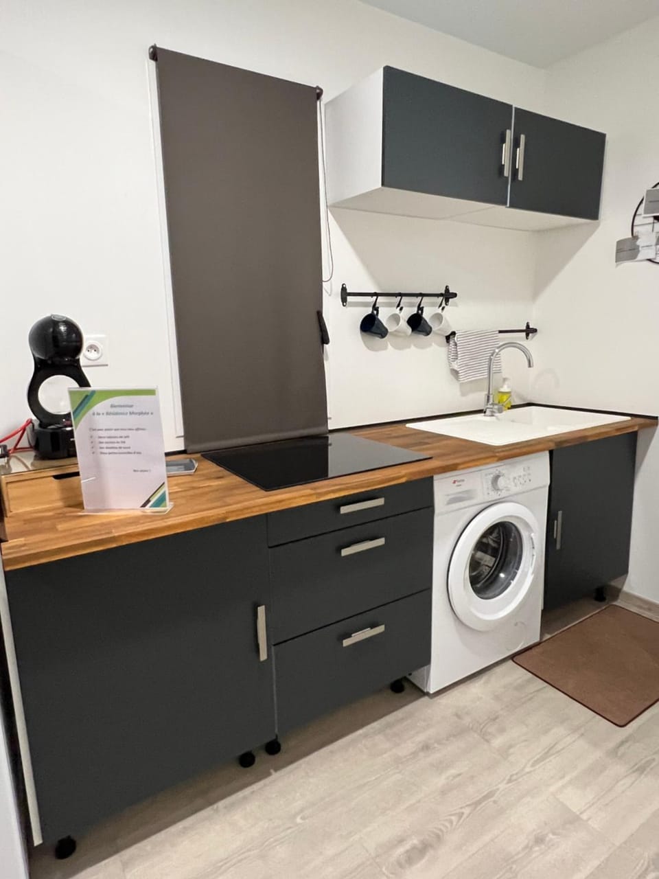 Kitchen or kitchenette, minibar, stove, washing machine