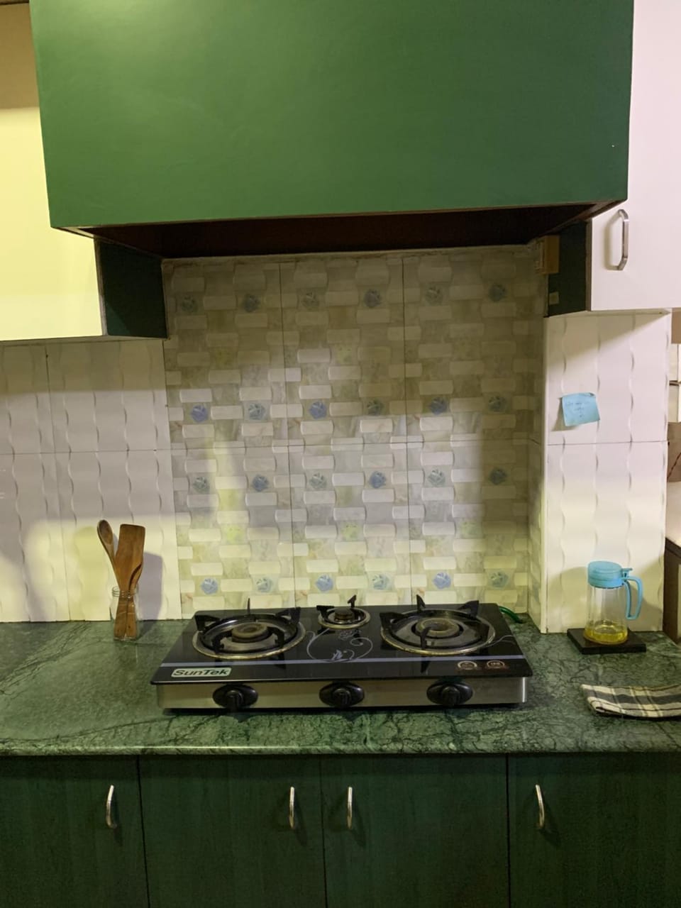 Kitchen or kitchenette, stove