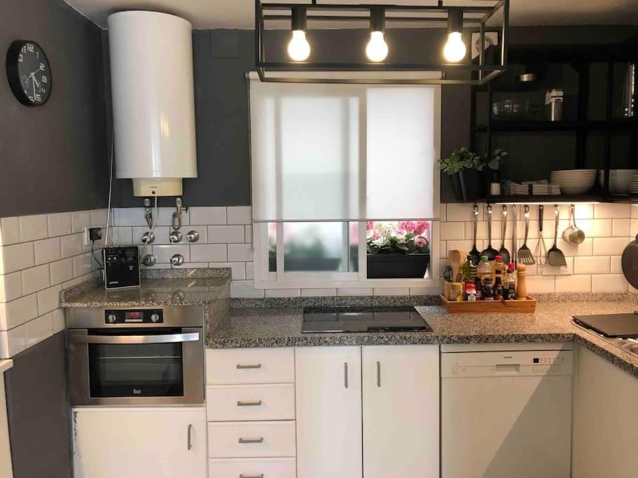 Kitchen or kitchenette, dishwasher, oven, stove
