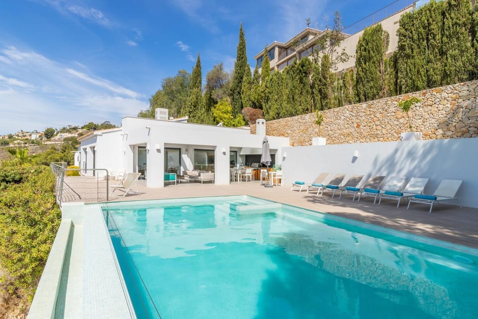 Property building, Living room, Swimming pool