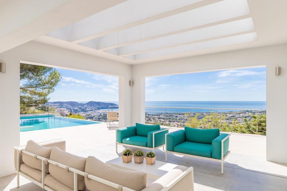 Property building, Living room, Swimming pool