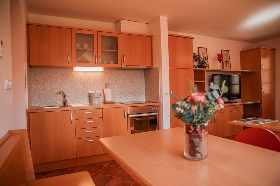 Kitchen or kitchenette, Living room, Dining area, oven, stove