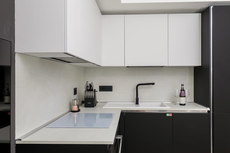Kitchen or kitchenette, stove