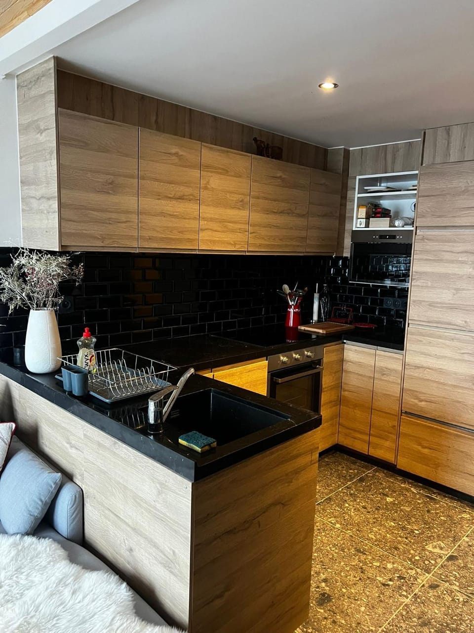 Kitchen or kitchenette, stove, kitchen