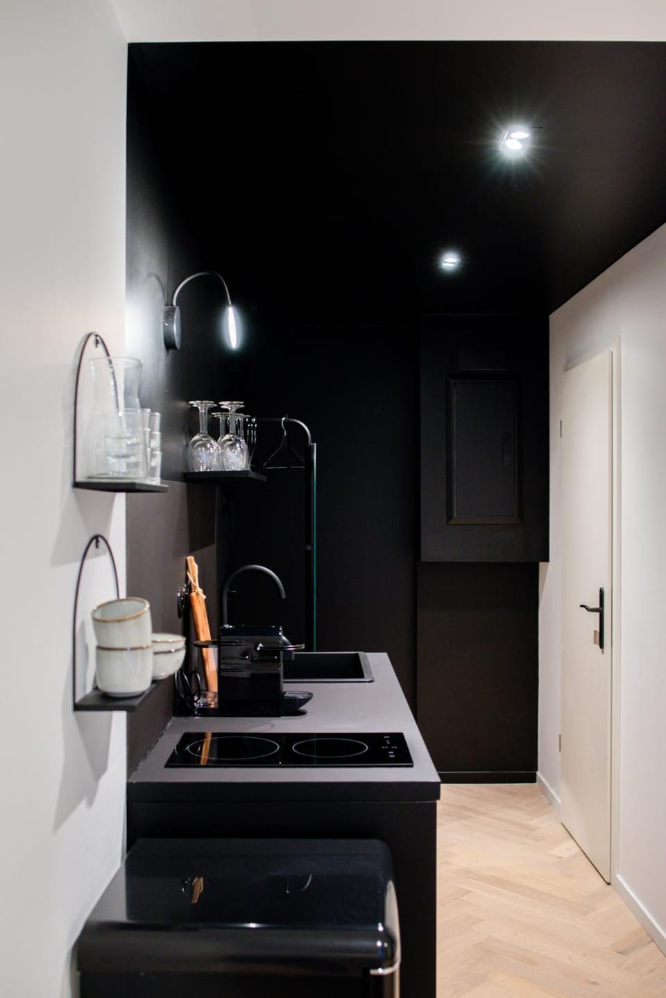 Kitchen or kitchenette, stove
