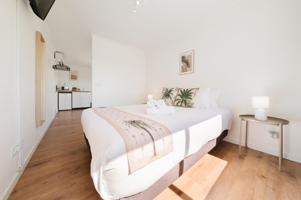 Bed, TV and multimedia, Coffee/tea facilities, Kitchen or kitchenette, Photo of the whole room, Bedroom, heating, microwave, storage, towels, air conditioner