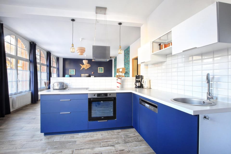 Kitchen or kitchenette, stove